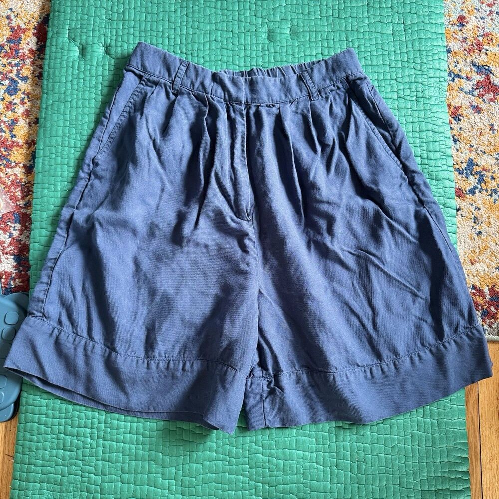 Nordstrom Sportswear High Rise Blue Linen Shorts 80s  Size M Mom Grandma Whimsy
